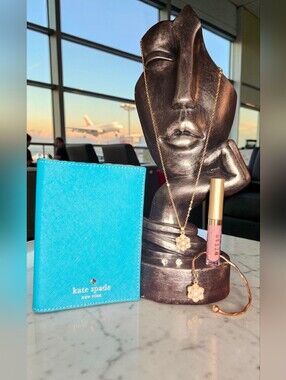 Kate Spade New York Saffiano Leather Passport Holder & Jewlery Bundle